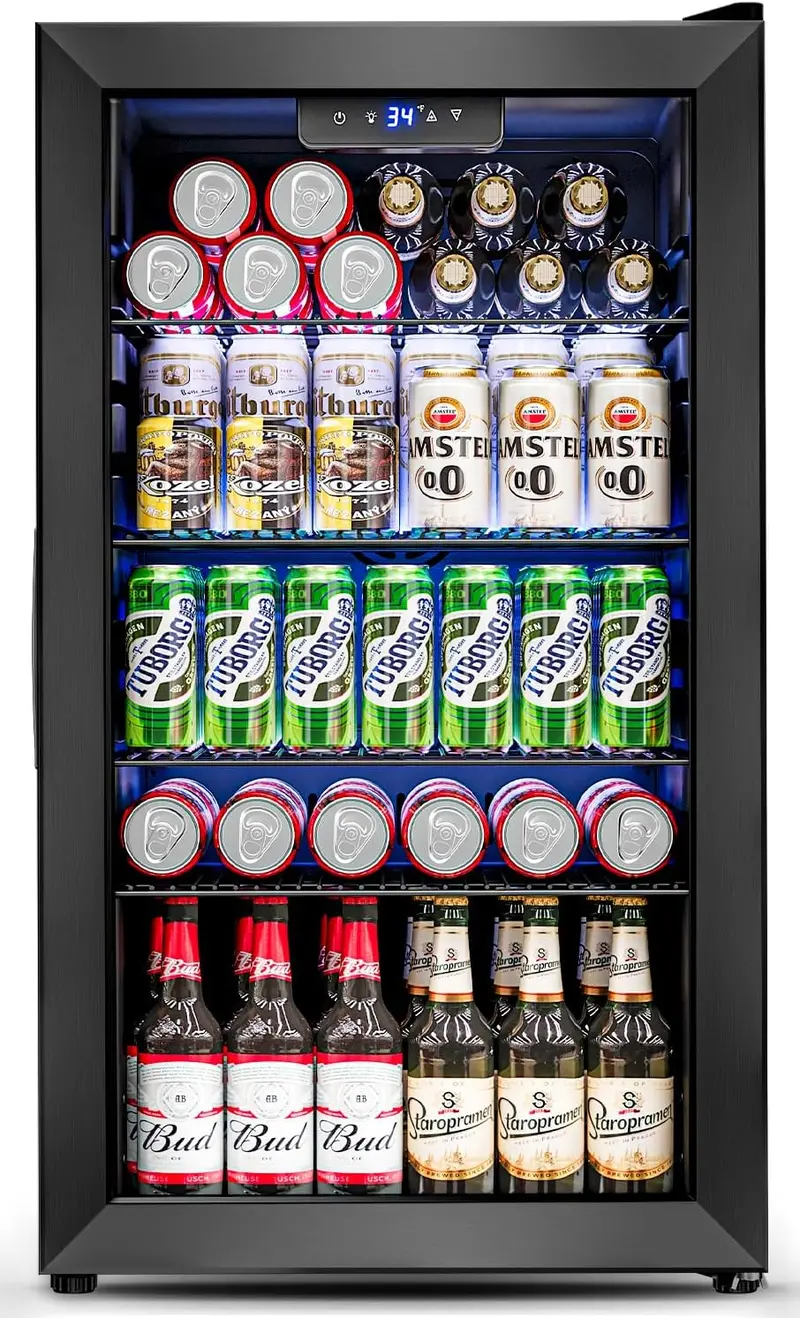 Beverage Refrigerator Cooler – 3.2 Cu. Ft. Glass-Door Mini Fridge, Holds 126 Cans, 4 Adjustable Shelves, Sleek Silver Finish 1