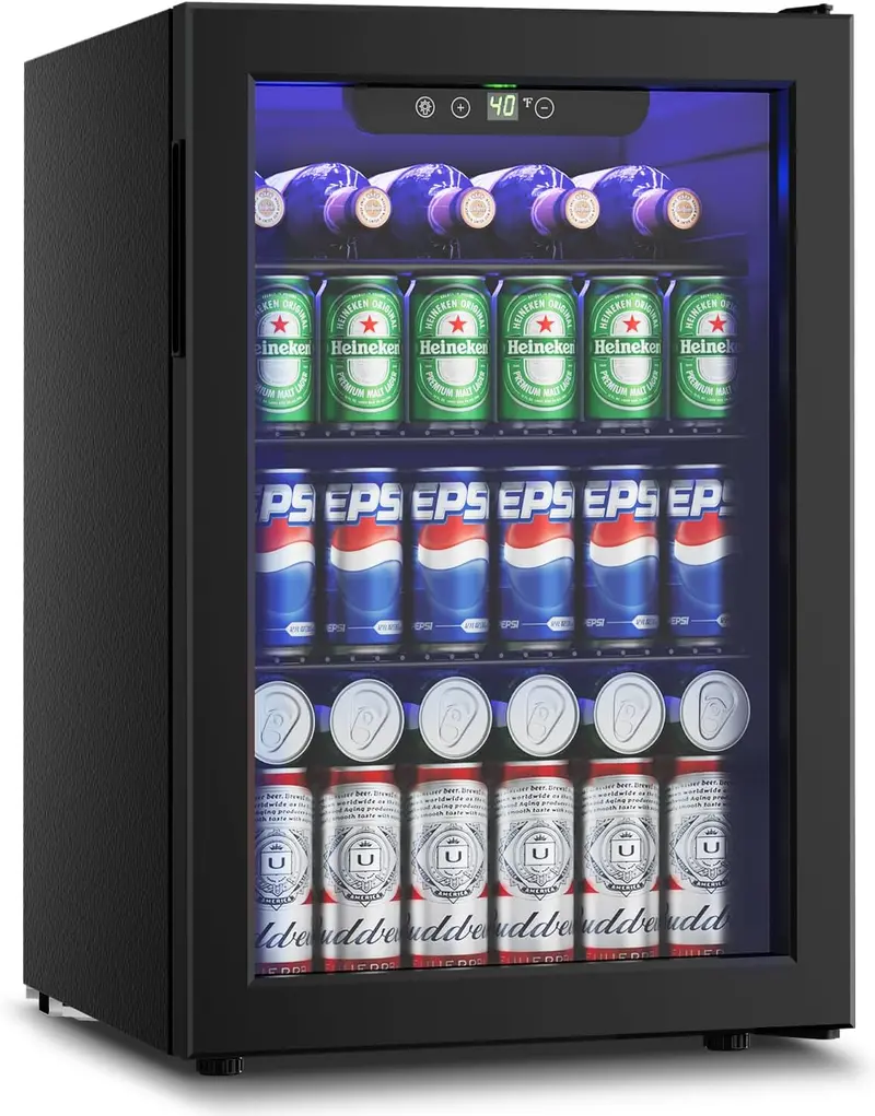 Beverage Refrigerator Cooler – 3.2 Cu. Ft. Glass-Door Mini Fridge, Holds 126 Cans, 4 Adjustable Shelves, Sleek Silver Finish