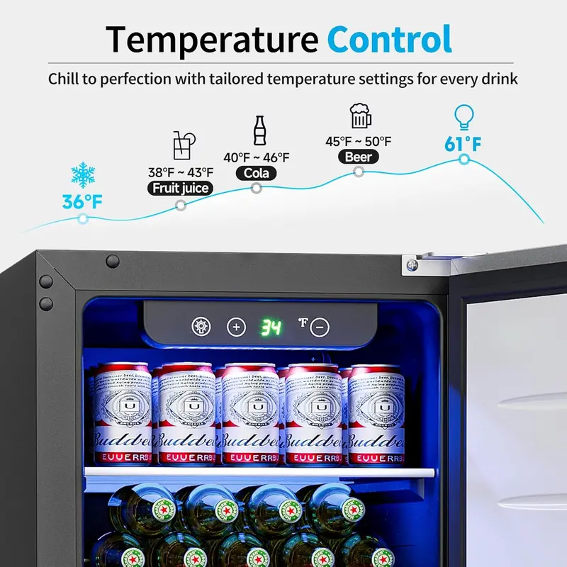 Beverage Refrigerator Cooler – 3.2 Cu. Ft. Glass-Door Mini Fridge, Holds 126 Cans, 4 Adjustable Shelves, Sleek Silver Finish
