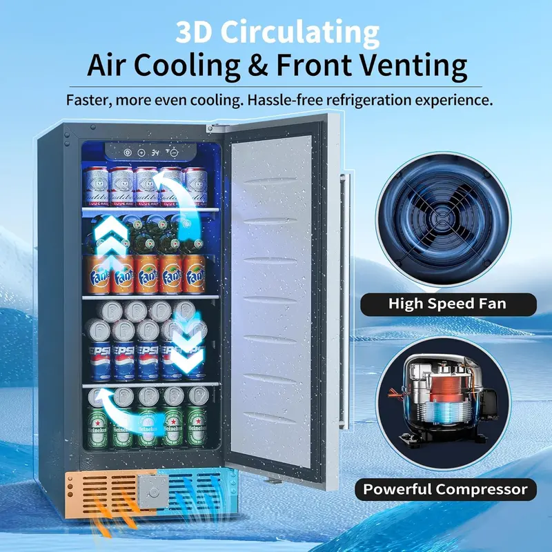 Beverage Refrigerator Cooler – 3.2 Cu. Ft. Glass-Door Mini Fridge, Holds 126 Cans, 4 Adjustable Shelves, Sleek Silver Finish
