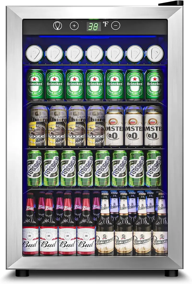 Beverage Refrigerator Cooler – 3.2 Cu. Ft. Glass-Door Mini Fridge, Holds 126 Cans, 4 Adjustable Shelves, Sleek Silver Finish