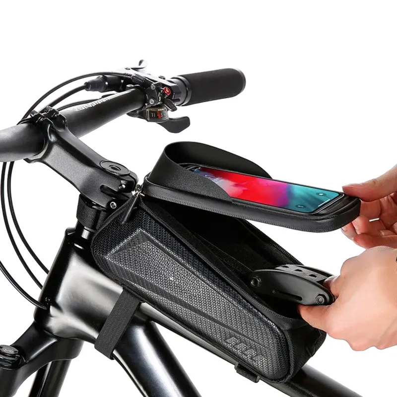 Bike Handlebar Phone Mount – Touchscreen-Compatible Holder with Storage Pouch 2