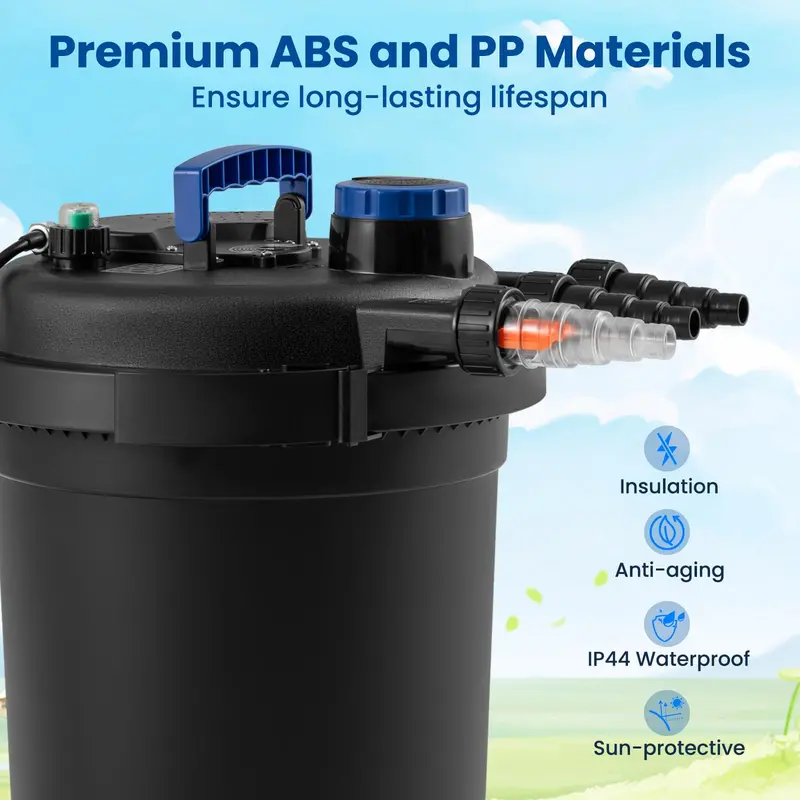 Bio-Mechanical Pond Filter System – 13W UV-C Sterilizer + Bio-Balls, 2642 GPH Flow Rate