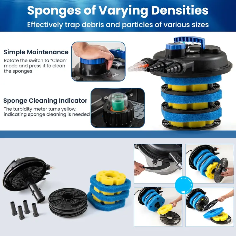 Bio-Mechanical Pond Filter System – 13W UV-C Sterilizer + Bio-Balls, 2642 GPH Flow Rate