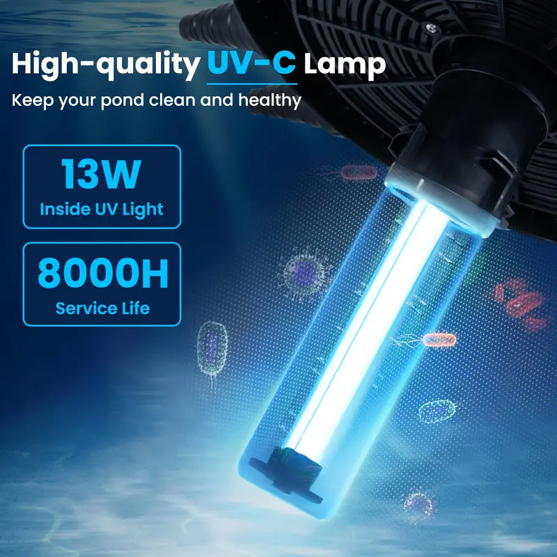 Bio-Mechanical Pond Filter System – 13W UV-C Sterilizer + Bio-Balls, 2642 GPH Flow Rate