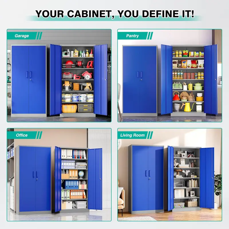 Black Lockable Metal Storage Cabinet with 2 Doors and 6 Adjustable Shelves – 71-Inch Heavy-Duty Garage Organizer