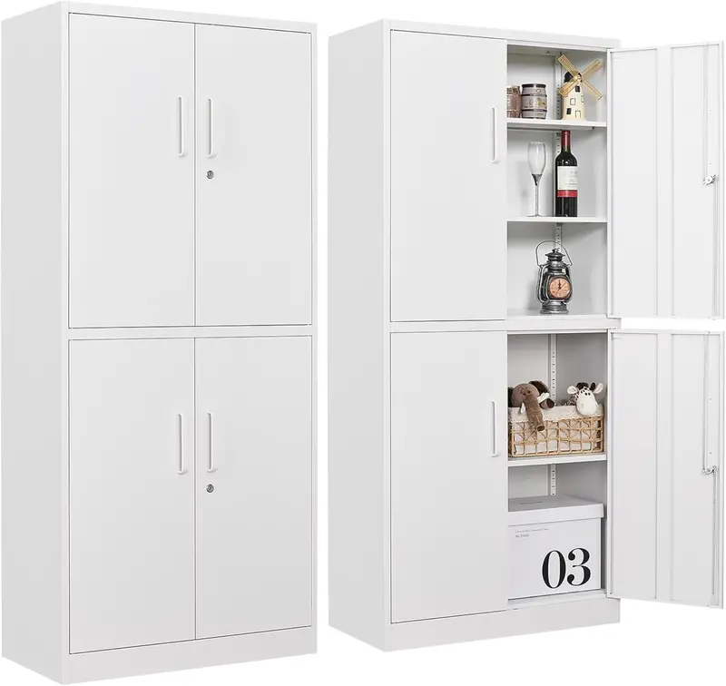 Black Lockable Metal Storage Cabinet with 2 Doors and 6 Adjustable Shelves – 71-Inch Heavy-Duty Garage Organizer