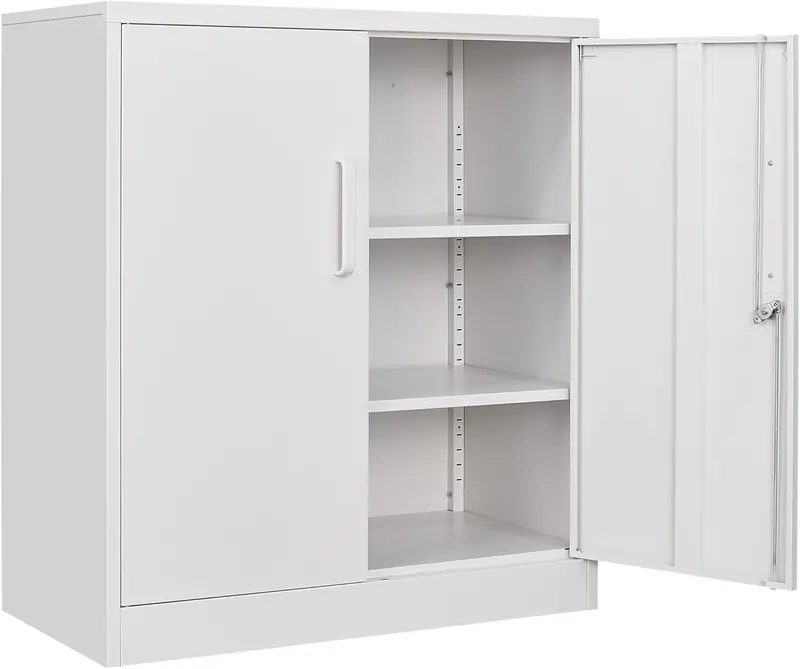 Black Lockable Metal Storage Cabinet with 2 Doors and 6 Adjustable Shelves – 71-Inch Heavy-Duty Garage Organizer