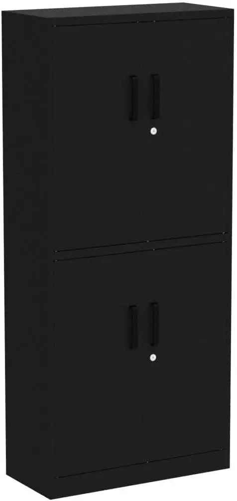 Black Lockable Metal Storage Cabinet with 2 Doors and 6 Adjustable Shelves – 71-Inch Heavy-Duty Garage Organizer