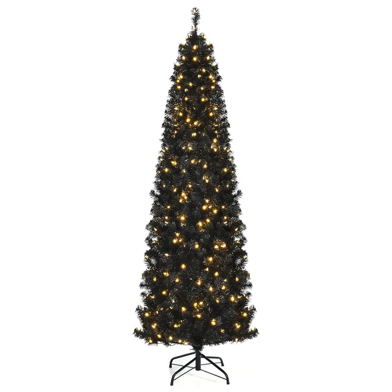 Black Pencil-Style Artificial Christmas Tree – Slim Pre-Lit Holiday Tree Suitable for Halloween Decor