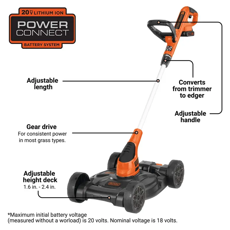 BLACK+DECKER 20V MAX 12-Inch 3-in-1 Cordless Lawn Mower – Mulch, Bag, Side-Discharge