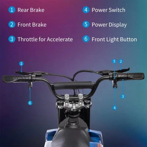 Blue 36V Electric Dirt Bike for Kids – High-Torque 350W Drive, LED Display & Safety Brakes