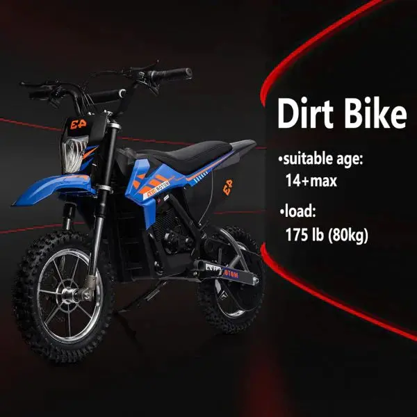 Blue 36V Electric Dirt Bike for Kids – High-Torque 350W Drive, LED Display & Safety Brakes
