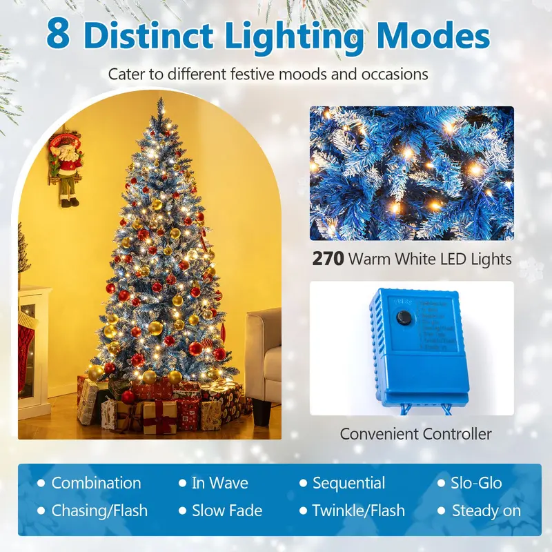 Blue Frosted Christmas Tree – PVC Branch Tips with Warm White LED Illumination 2