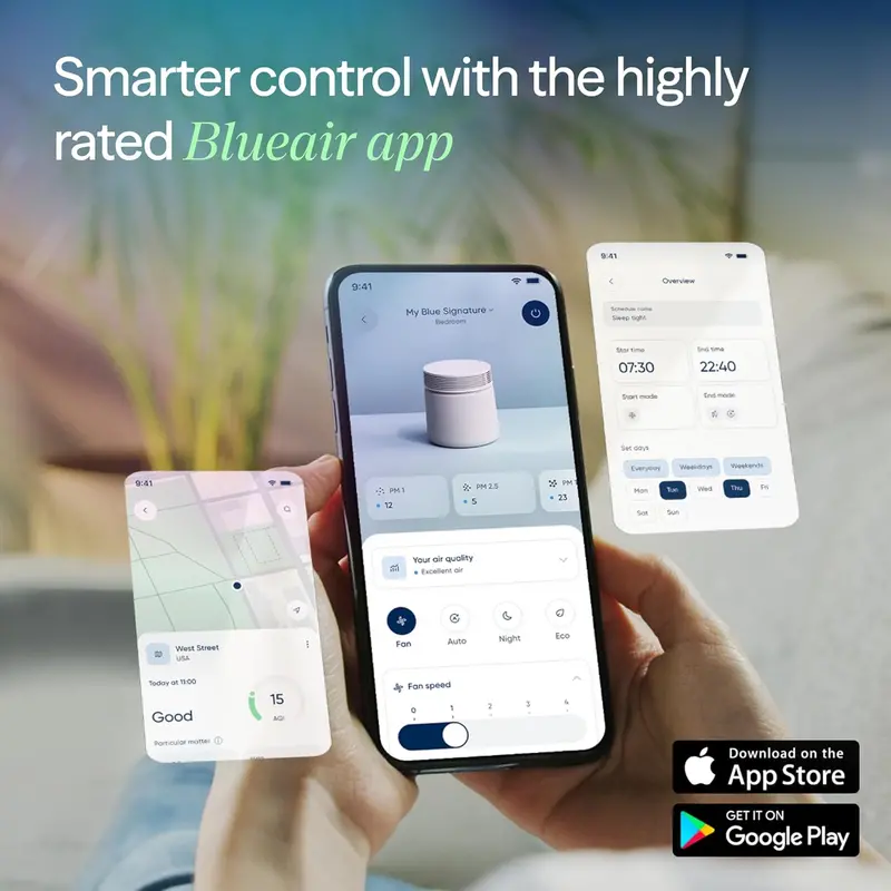 Blueair Blue Signature SP3i Max – Smart WiFi Air Purifier for Large Spaces (3,385 ft²/hr), Table-Ready Design & Odor Elimination