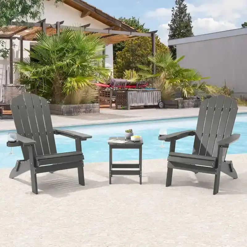 Bonosuki Pair of Foldable Adirondack Fire Pit Chairs with Swivel Base 2