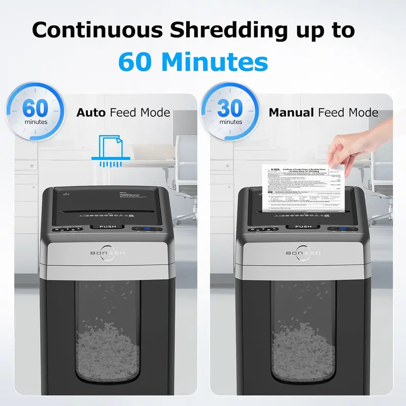 BONSEN Auto-Feed Paper Shredder – 300-Sheet Capacity, P-4 Security, Quiet Operation & 8.1-Gallon Bin