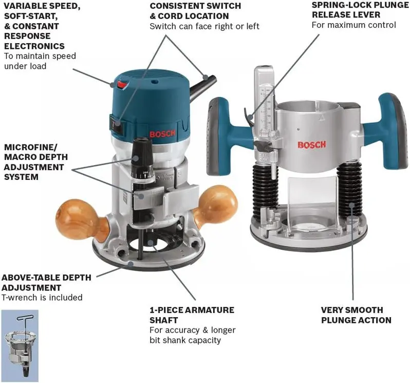 BOSCH 1617EVSPK Router Combo Kit – 12-Amp Plunge & Fixed Base Variable-Speed Wood Router (2.25 HP)