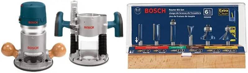 BOSCH 1617EVSPK Router Combo Kit – 12-Amp Plunge & Fixed Base Variable-Speed Wood Router (2.25 HP)