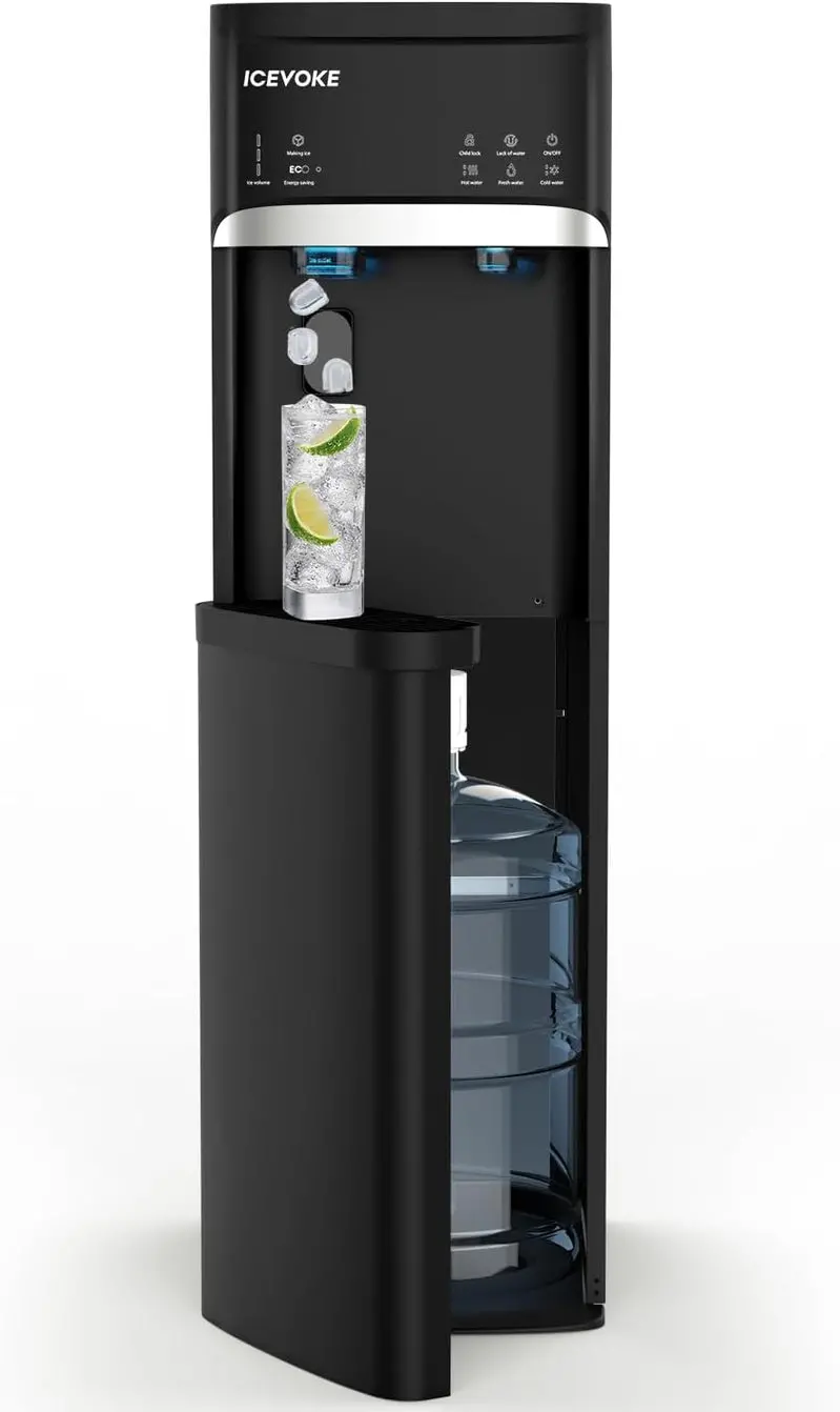 Bottom-Load Self-Cleaning Water Dispenser with Built-in Ice Maker (Black)