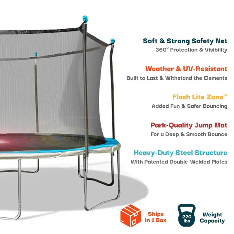 Bounce Pro 14-Foot Trampoline with Illuminated Flash Lite Zone and Safety Enclosure
