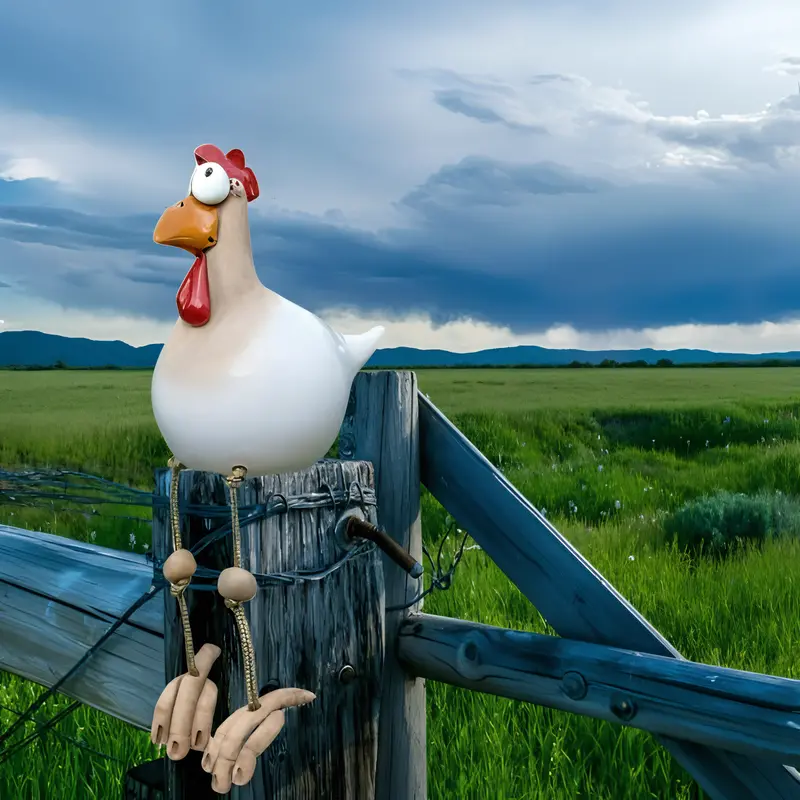 BowLift Rooster Garden Statue | Large-Eyes Weatherproof Resin Chicken Ornament