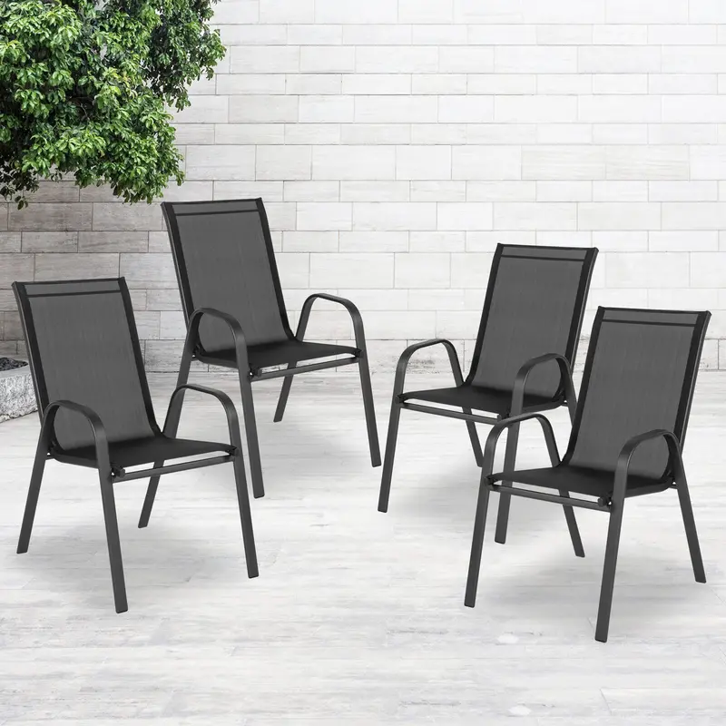 Brazos Series Outdoor Stack Chairs – Pack of 4, Sleek Black, Weather-Resistant Design
