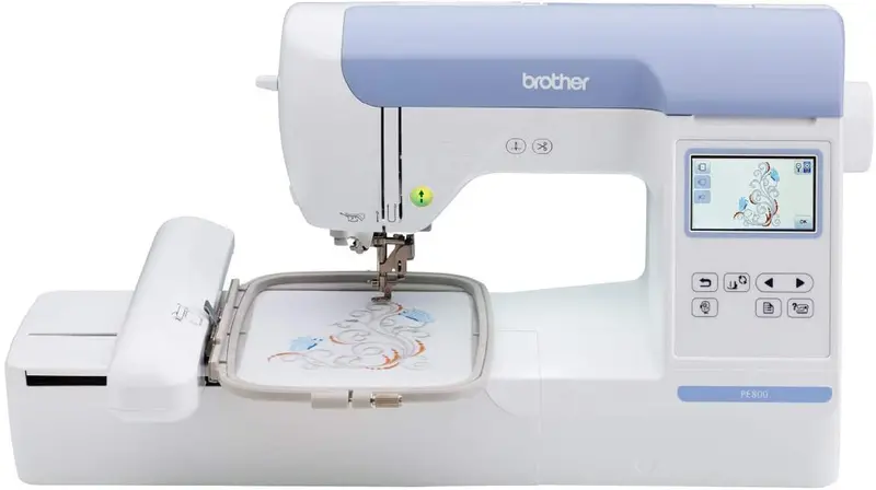 Brother PE800 Computerized Embroidery Machine – 5"x7" Hoop Area, 138 Designs, USB & LCD Interface