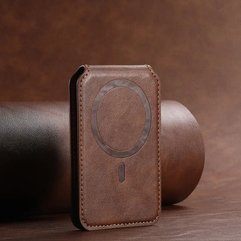 Brown Genuine Leather Magnetic Wallet Case with Card Slots