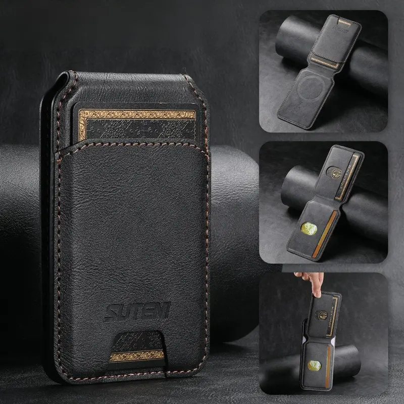 Brown Genuine Leather Magnetic Wallet Case with Card Slots 2