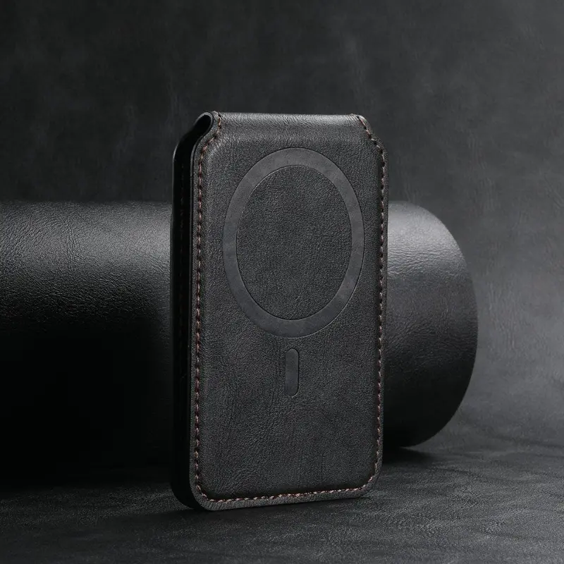 Brown Genuine Leather Magnetic Wallet Case with Card Slots