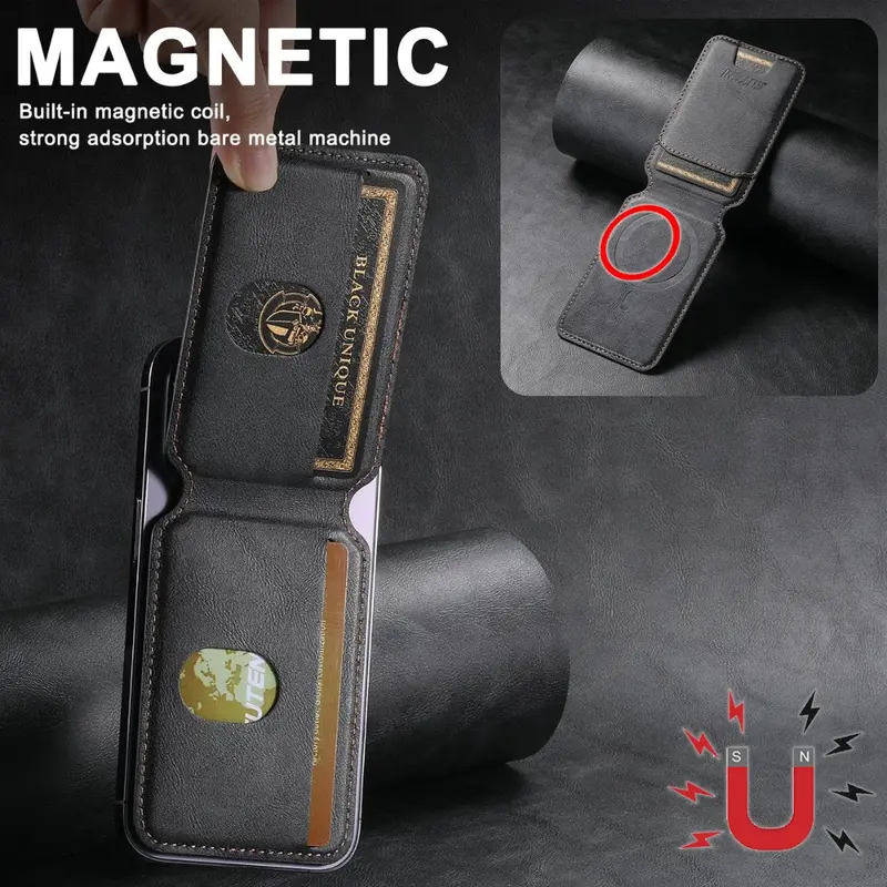 Brown Genuine Leather Magnetic Wallet Case with Card Slots