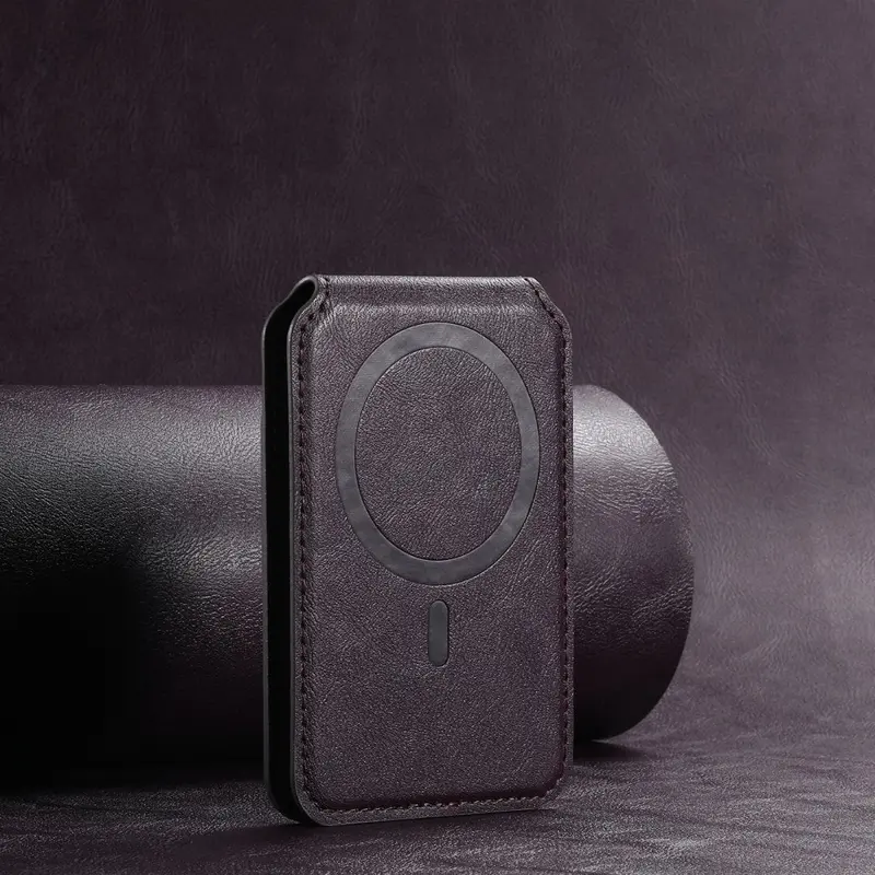 Brown Genuine Leather Magnetic Wallet Case with Card Slots