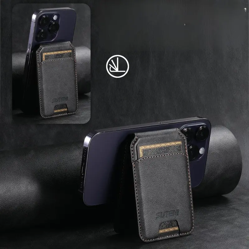 Brown Genuine Leather Magnetic Wallet Case with Card Slots