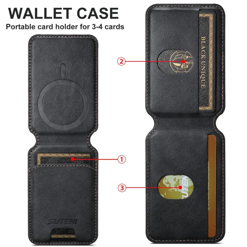 Brown Genuine Leather Magnetic Wallet Case with Card Slots