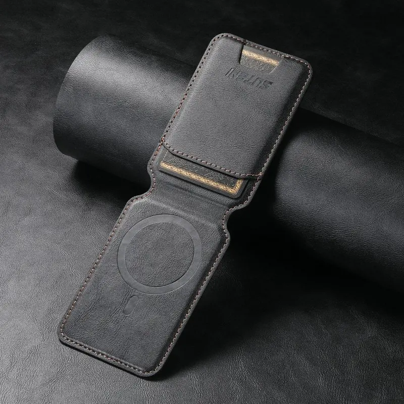 Brown Genuine Leather Magnetic Wallet Case with Card Slots