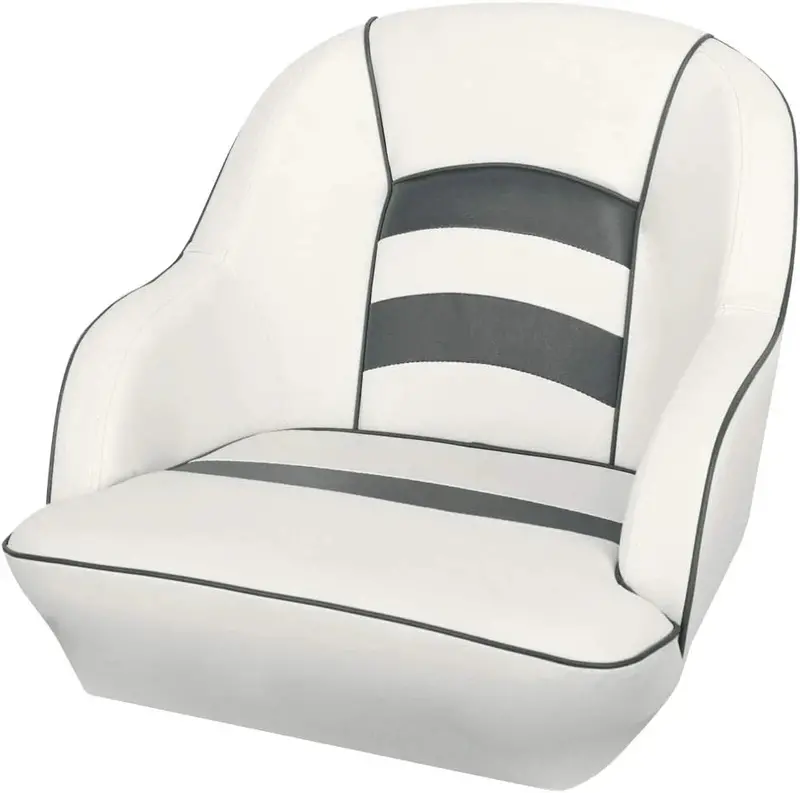 Bucket-Style Pontoon Boat Seat – Molded Plastic Marine Seat in White/Blue
