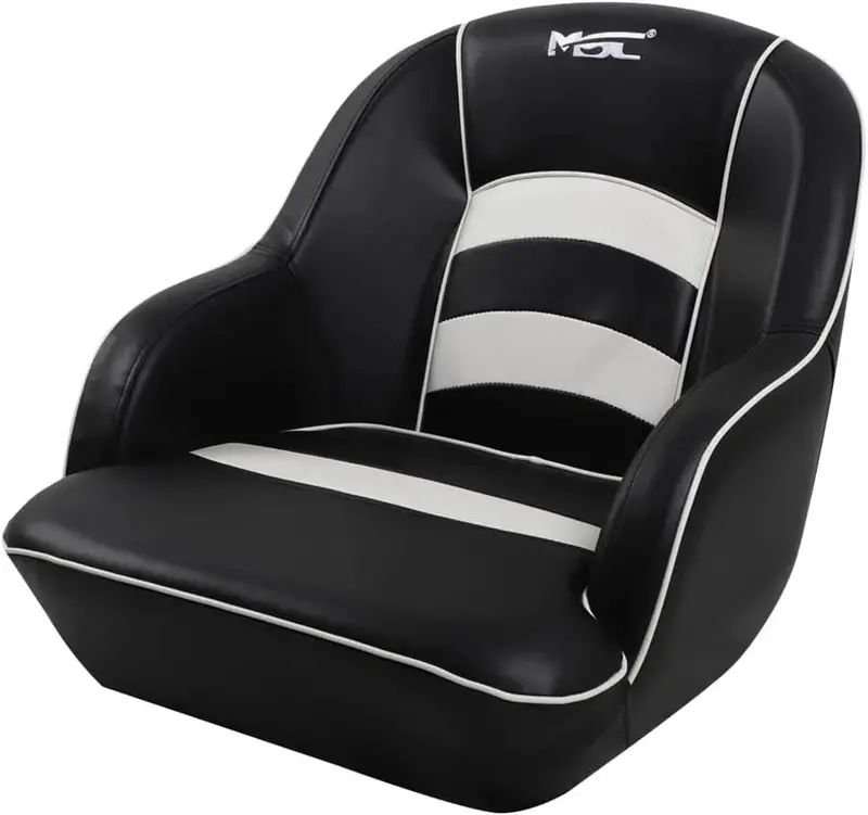 Bucket-Style Pontoon Boat Seat – Molded Plastic Marine Seat in White/Blue