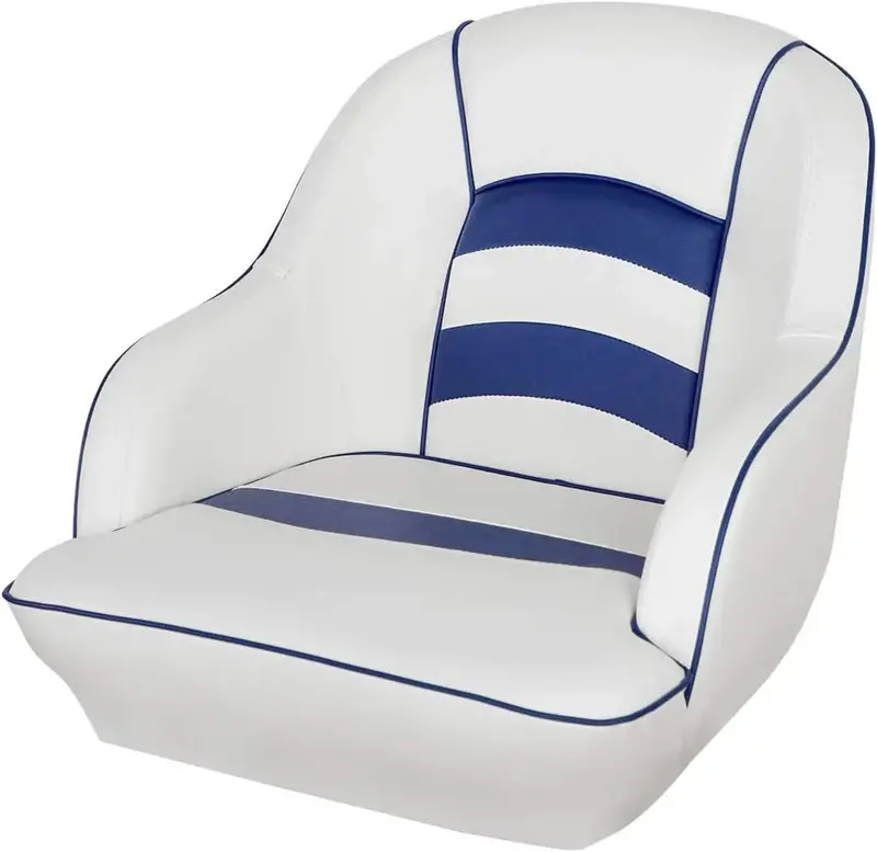 Bucket-Style Pontoon Boat Seat – Molded Plastic Marine Seat in White/Blue