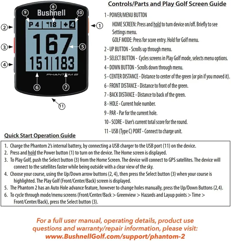Bushnell Phantom 2 GPS Golf Rangefinder – Compact, Preloaded Course Maps, Black
