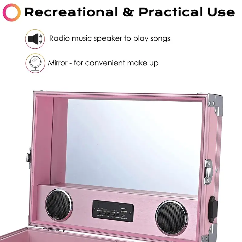 BYOOTIQUE Rolling Nail Station – Pink Cosmetic Trolley with Mirror & 4 Drawers