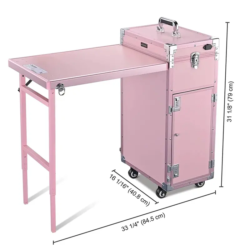 BYOOTIQUE Rolling Nail Station – Pink Cosmetic Trolley with Mirror & 4 Drawers