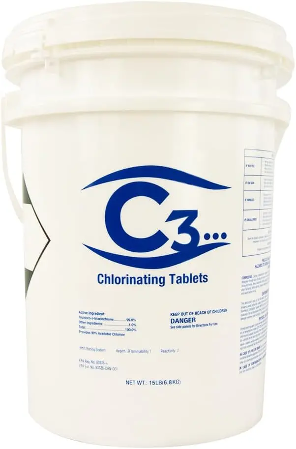 C3 Premium 3-Inch Stabilized Chlorine Tablets – Slow-Dissolving, UV-Resistant Sanitizer for Pools and Spas (50-Pound Bag)