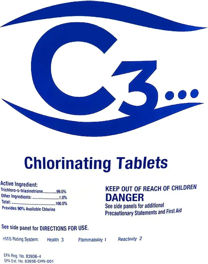 C3 Premium 3-Inch Stabilized Chlorine Tablets – Slow-Dissolving, UV-Resistant Sanitizer for Pools and Spas (50-Pound Bag)