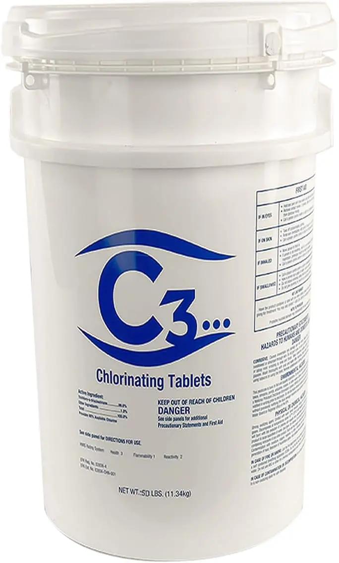 C3 Premium 3-Inch Stabilized Chlorine Tablets – Slow-Dissolving, UV-Resistant Sanitizer for Pools and Spas (50-Pound Bag)