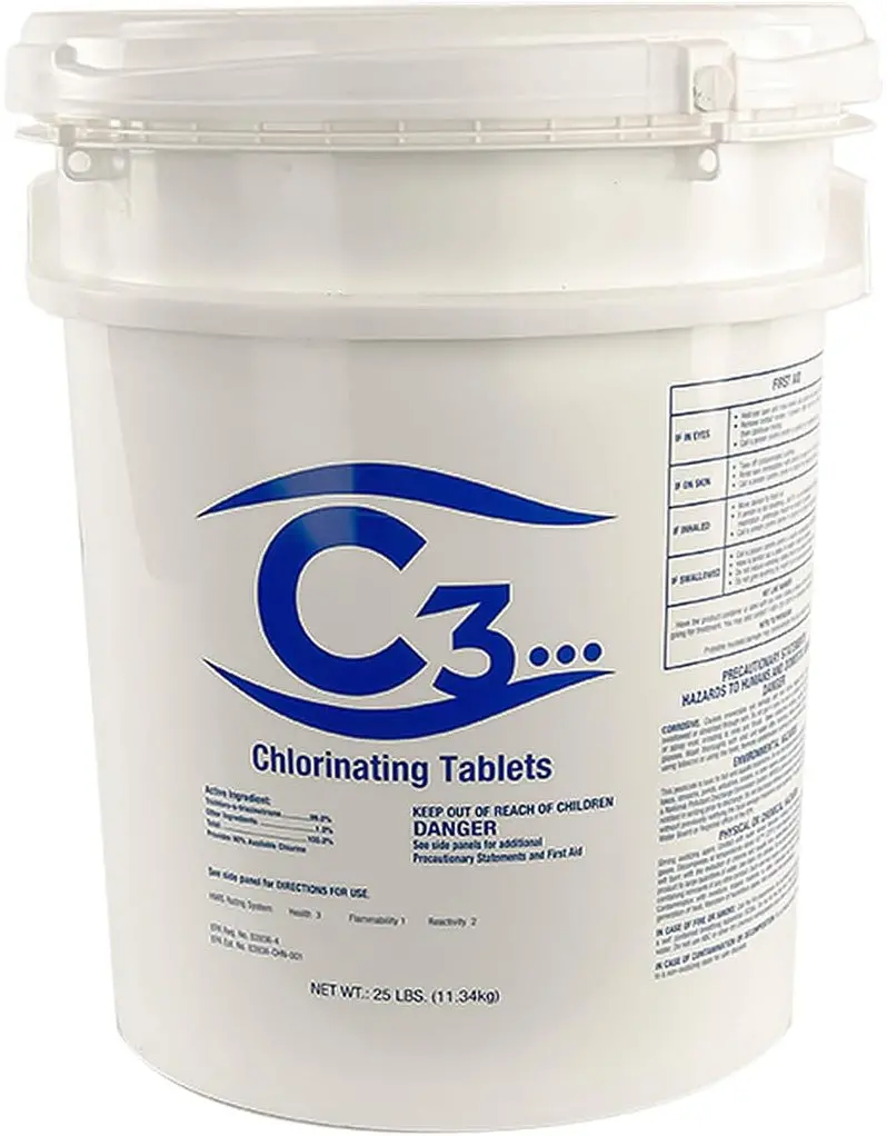 C3 Premium 3-Inch Stabilized Chlorine Tablets – Slow-Dissolving, UV-Resistant Sanitizer for Pools and Spas (50-Pound Bag)