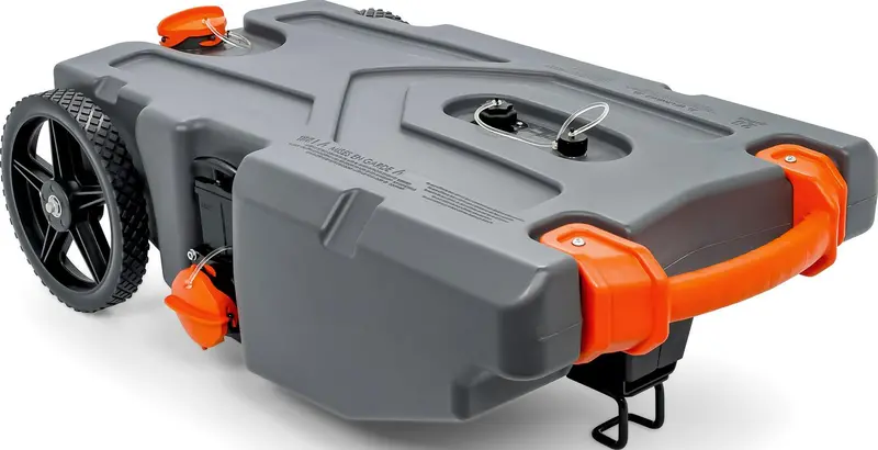 Camco Rhino 28-Gallon RV Waste Holding Tank – Leak-Proof, Odor-Resistant Tote with Hose Kit (Model 39004)