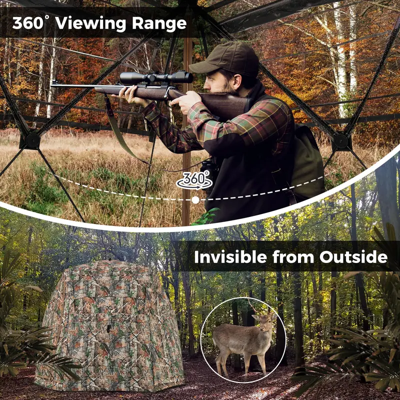 Camouflage Hunting Blind Tent – One-Way Visibility & 360° Panoramic Viewing 2