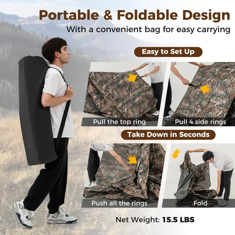 Camouflage Hunting Blind Tent – One-Way Visibility & 360° Panoramic Viewing