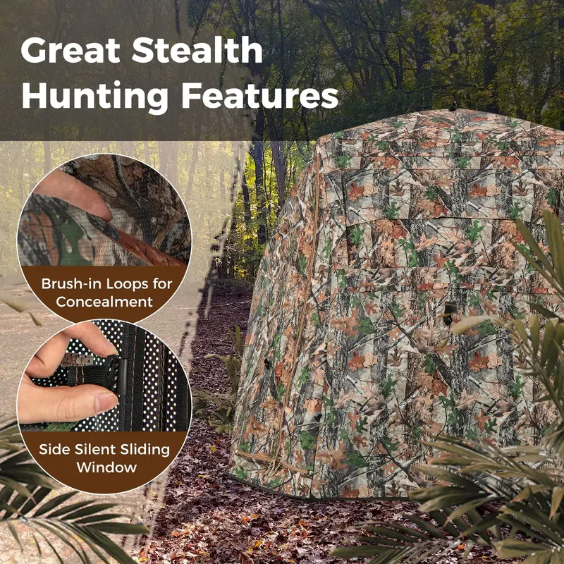 Camouflage Hunting Blind Tent – One-Way Visibility & 360° Panoramic Viewing